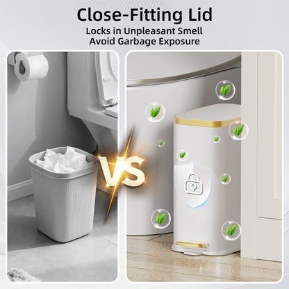 1.6 Gal Slim Bathroom Trash Can with Slow-Closed Lid, Step Pedal, 6L Stainless Steel Garbage Can with Removable Inner Bucket, Built-In Odor Filter, Small Wastebasket for Bathroom, Toilet, Home Office, Bedroom