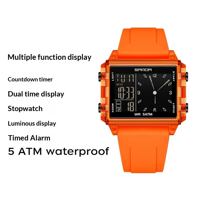 Square Large-dial Sports Watch With Waterproof Electronic Display