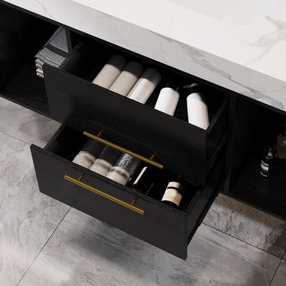 39.4' Floating Bathroom Vanity with Ceramic Sink, 2 Drawers and 2 Open Shelves
