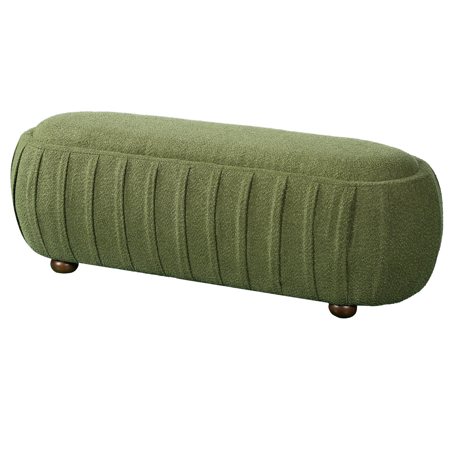 Upholstered Oval Ottoman Olive Green Boucle Rubberwood Legs 50x17.95x16.34