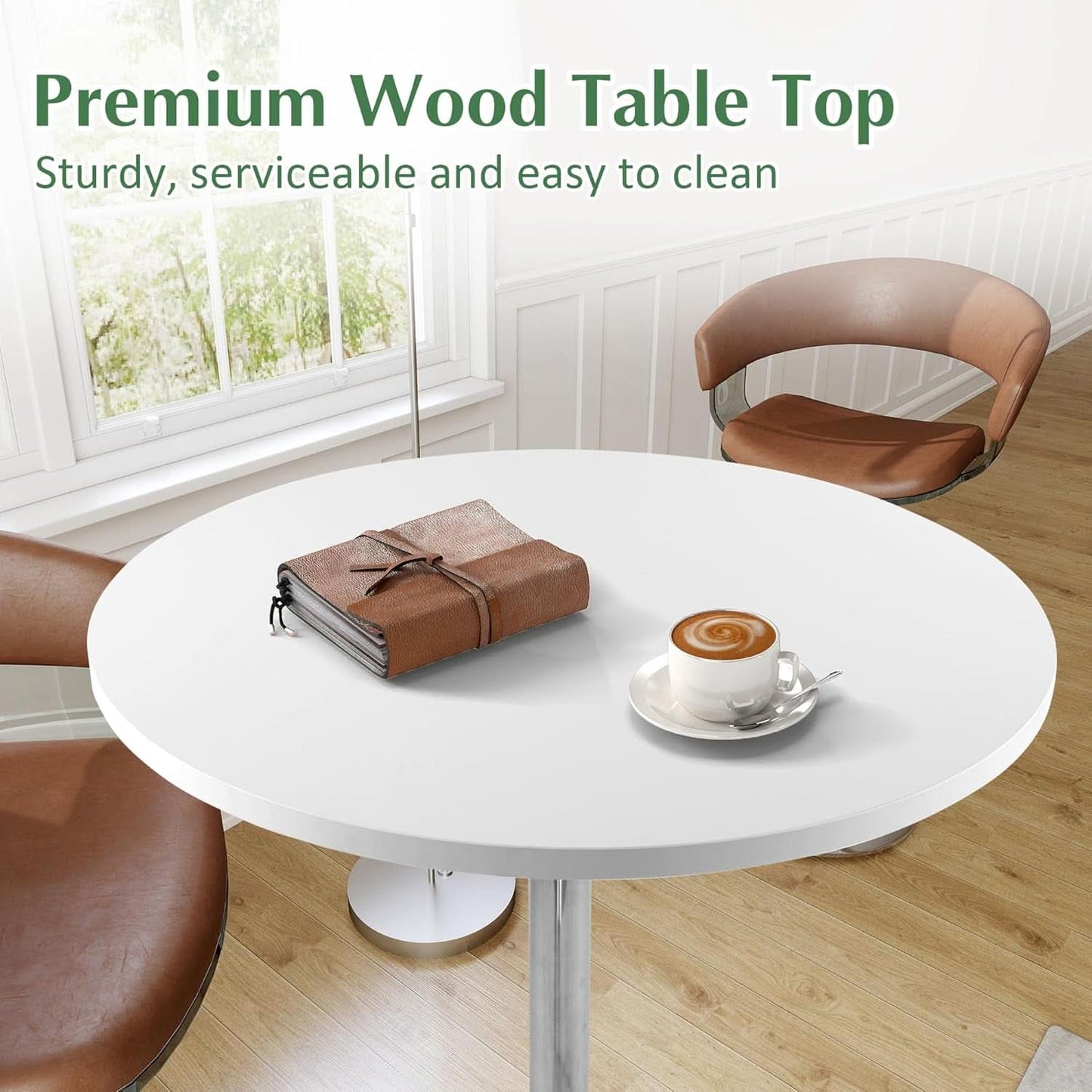White Round Pub Table With Sturdy Crossbase 39 Inches