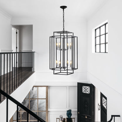 Chandelier 8-Light Black Chrome Geometric Industrial Metal Pendant 18 In