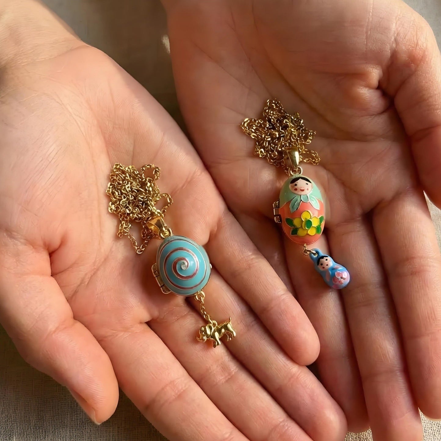 Colorful Dripped-Oil Egg Tumbler Puppy Pendant Necklace