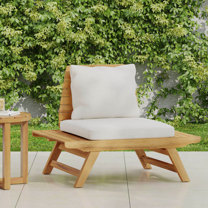 Outdoor Club Chair Acacia Wood Teak Slatted Design Wide Seat 37x28.25x29.5 In