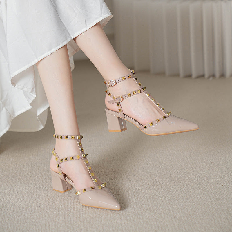 Studded High-heeled Pointed-toe Pumps In Large Sizes
