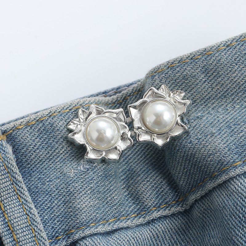 Pearl five-petal flower waist buckle-copper-alloy-1 pair