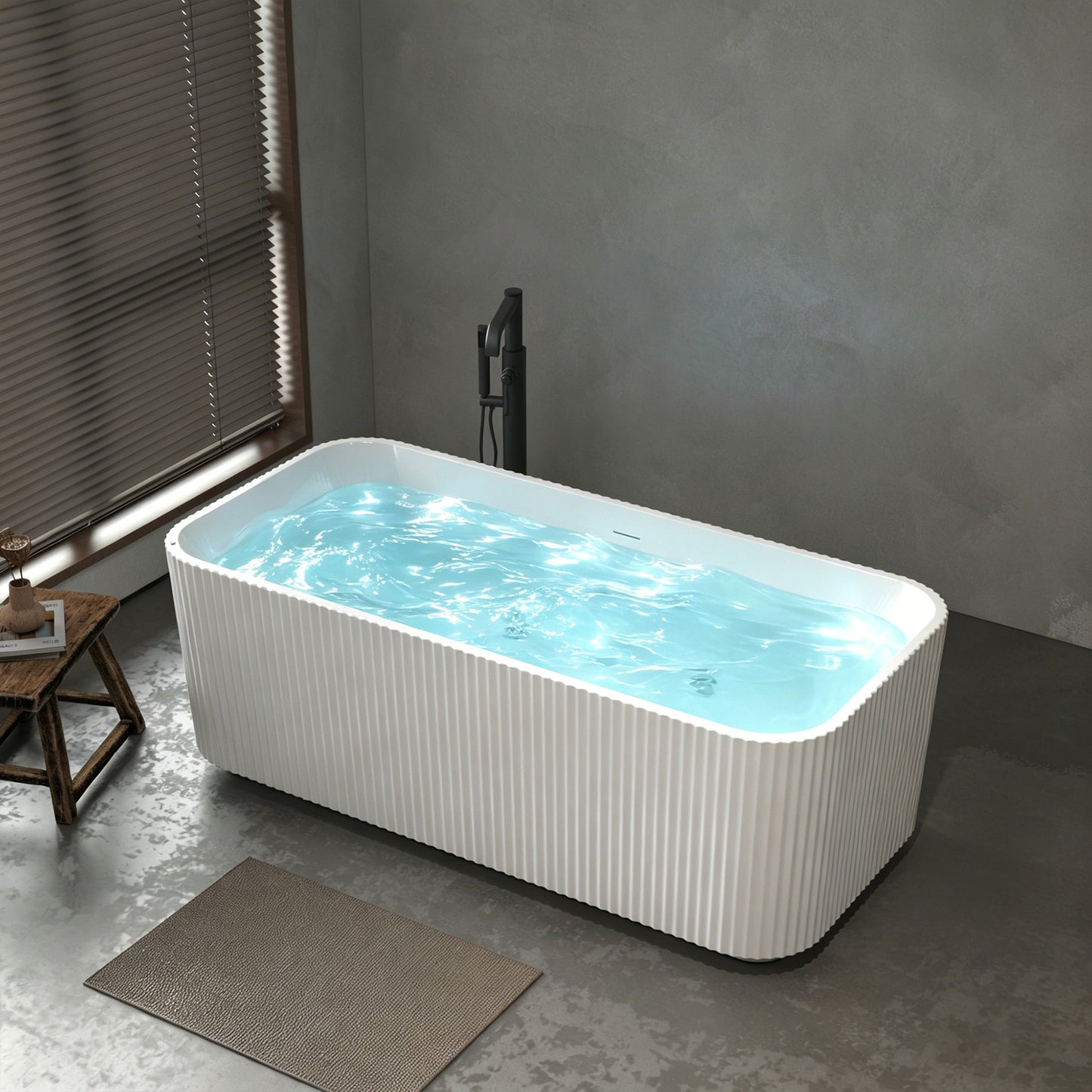67' Rectangle Acrylic Whirlpool Bathtub Freestanding Soaker Tub Chrome Drain cUPC