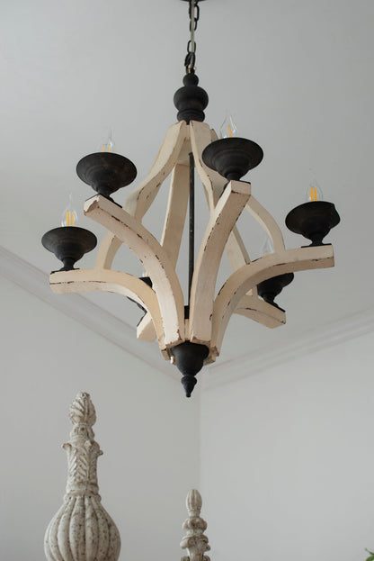 Chandelier 6-Light Wood Hanging Adjustable Chain Kitchen Dining