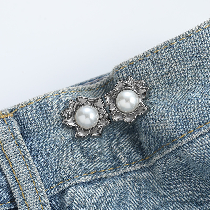 Pearl five-petal flower waist buckle-copper-alloy-1 pair