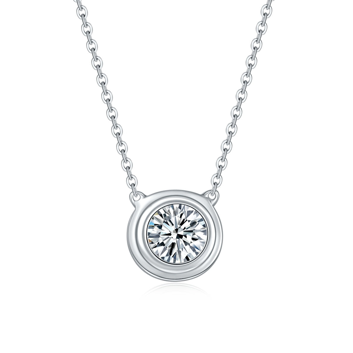 S925 Sterling Silver 1ct Moissanite Necklace, Minimalist Bezel Setting Pendant, Platinum Plated 38.5&42m Chain, Women's Jewelry Gift Box With GRA Certificate