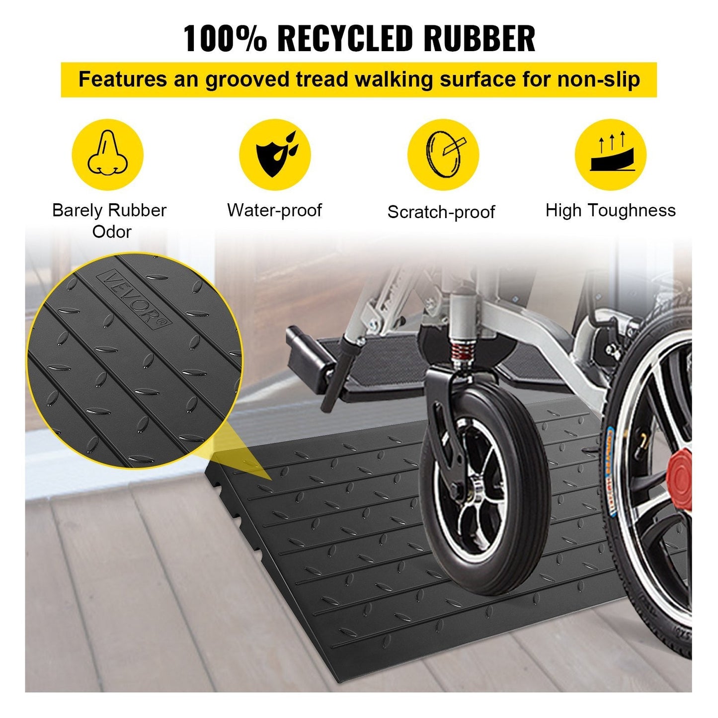 Threshold Ramp Rubber 4 In Heavy Duty Non-Slip Doorway Indoor Outdoor 2200 LB