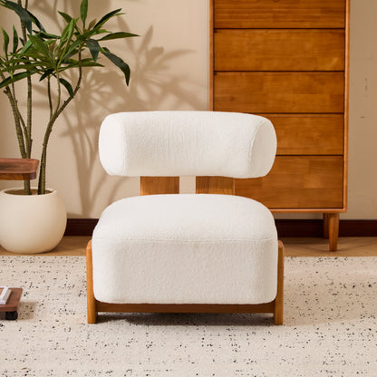 Boucle Lounge Chair Natural Beige Rolled Backrest 27.25"x30"x27.5