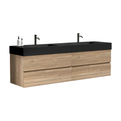 72''(36Inch*2) Bathroom Vanity with Matt Black Engineered Quartz Sink and Rou...