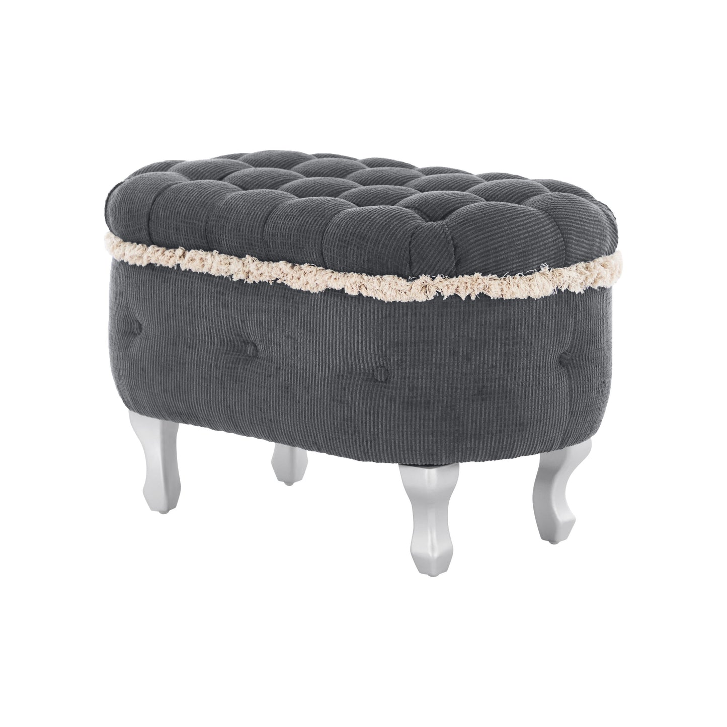 Storage Bench Tufted Gray Fabric Tassel Trim Flip Top 29.5x17.8x19 In