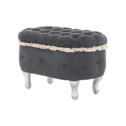 Storage Bench Tufted Gray Fabric Tassel Trim Flip Top 29.5x17.8x19 In