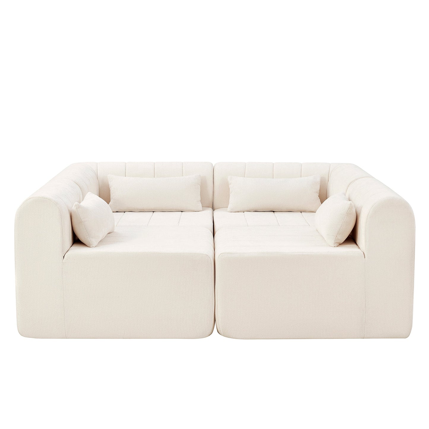 Sectional Sofa Modular Polyester Beige 4 Seat 145 In No Assembly