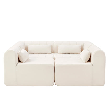 Sectional Sofa Modular Polyester Beige 4 Seat 145 In No Assembly