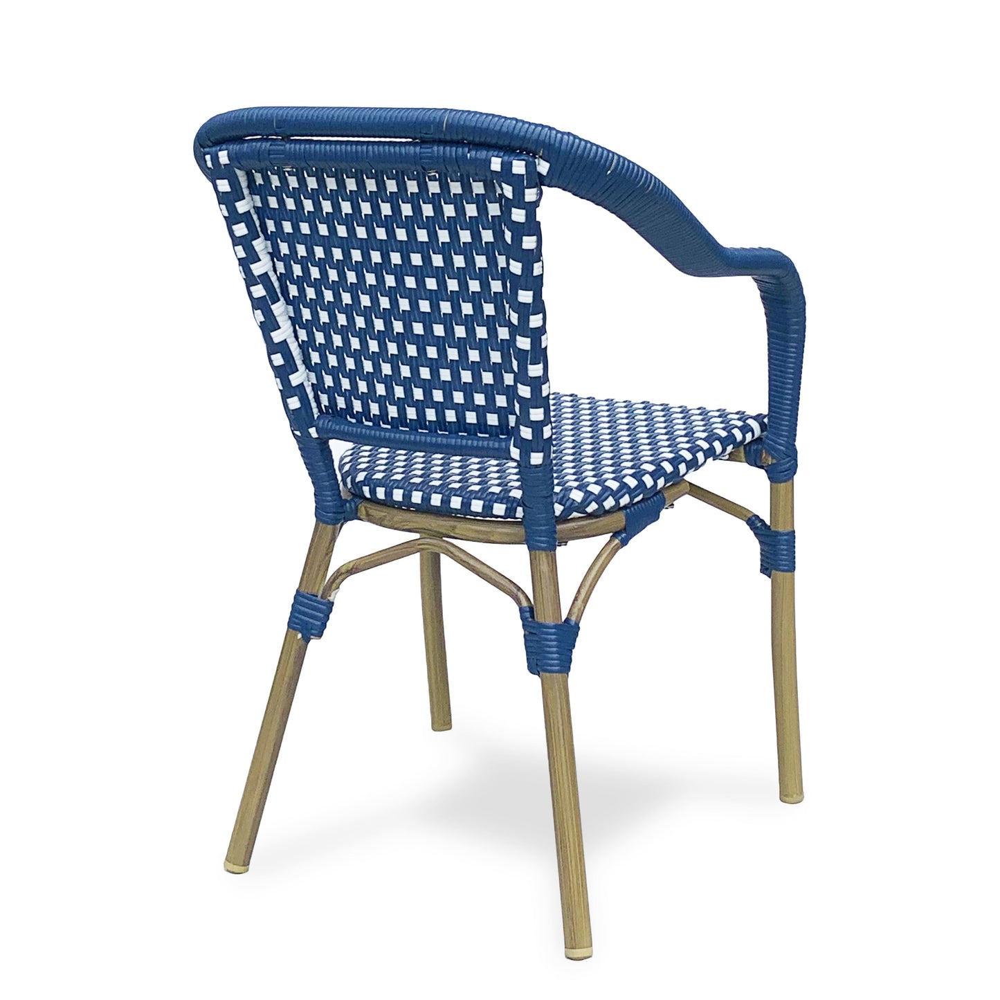 Outdoor Bistro Chair Set of 2, Rattan Wicker Aluminum Frame, White and Navy