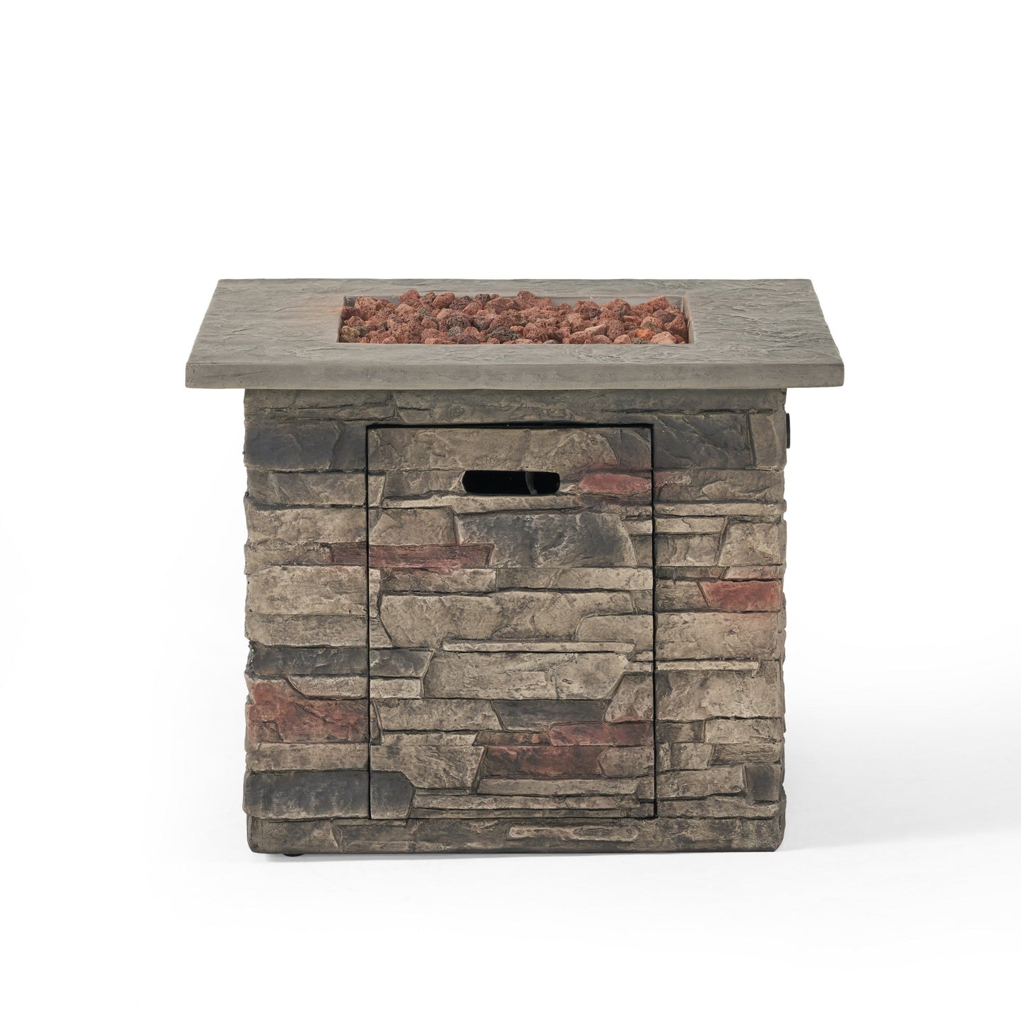Classic Stone Design 32 Inch Square MGO Fire Pit 40000 BTU, Stone Gray