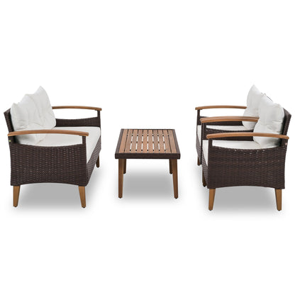 Outdoor Rattan Sofa Set 4 Piece Modular Beige