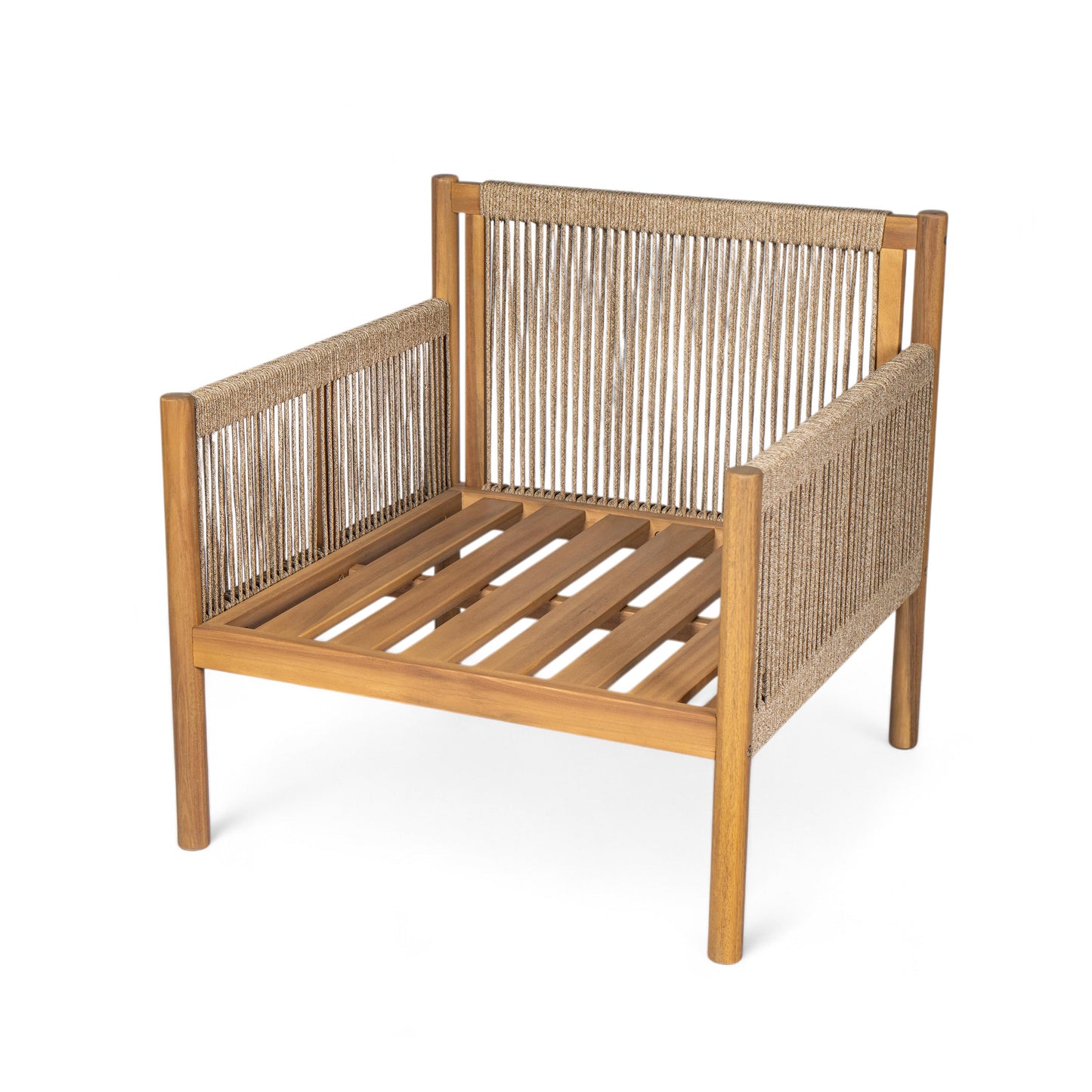 Outdoor Lounge Chair Solid Wood Teak Woven Polyester Cushion Set of 2