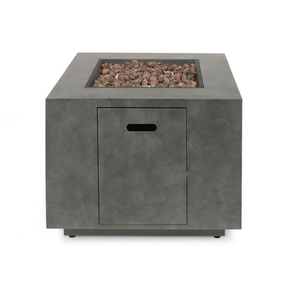 Modern Iron Square Fire Pit 50000 BTU, Stone Gray, 31x31x24