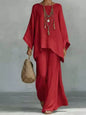 Full Size Round Neck Top and Wide Leg Pants Set Plus Size