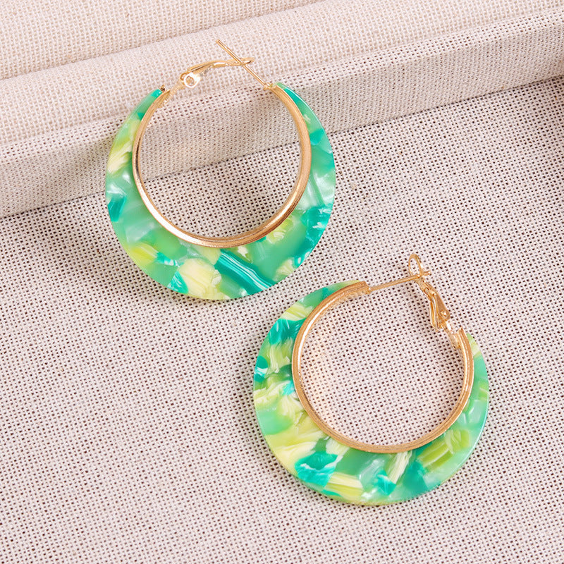 Designer Inspired Color Block Acetate Wide C Acrylic Stud Earrings