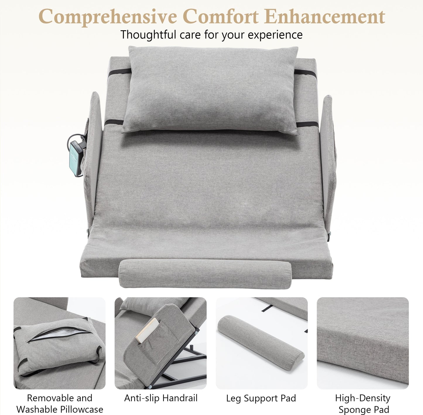 Bed Backrest Electric Adjustable 68 Degree Safety Rails Washable 300 LB
