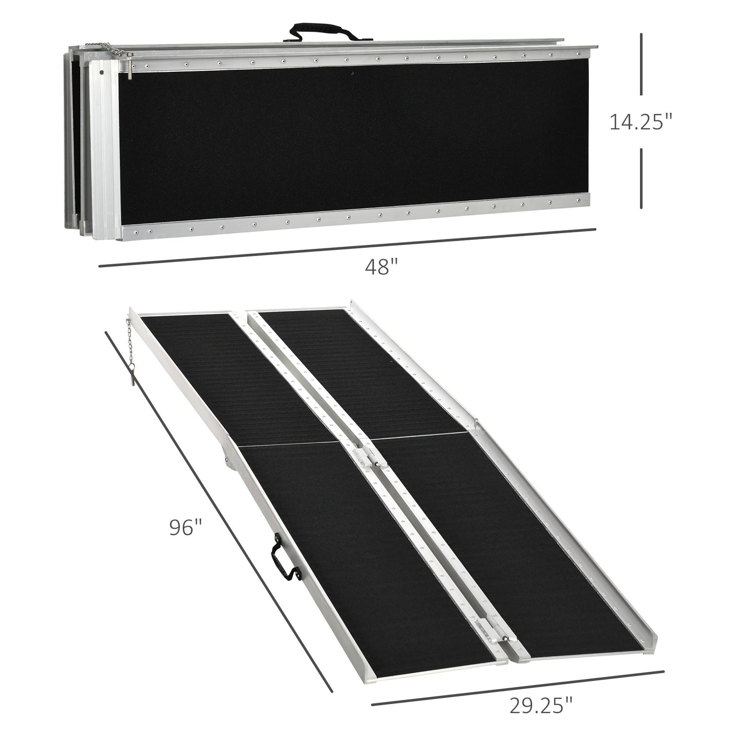 Wheelchair Ramp Aluminum 8 Ft Folding Non-Slip Side Rails 594 LB Portable