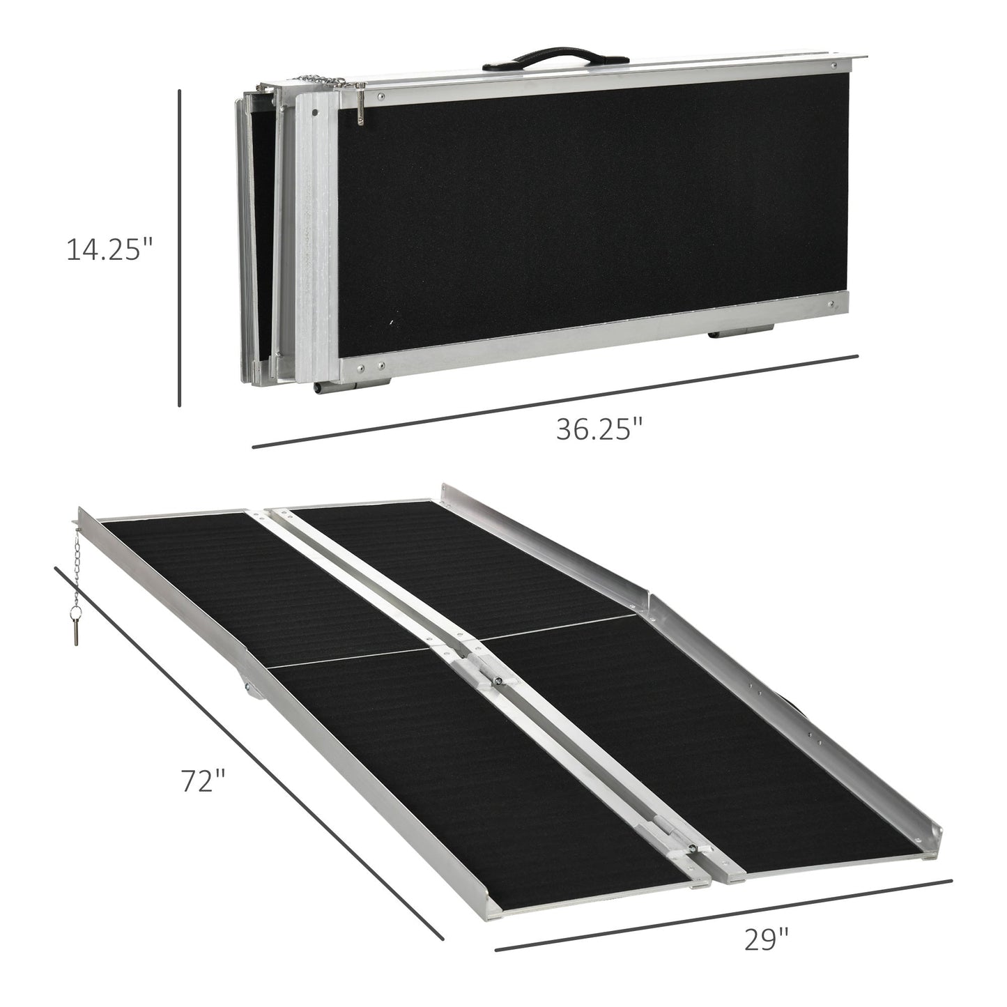 Wheelchair Ramp Aluminum 6 Ft Folding Non-Slip Side Rails 594 LB Portable