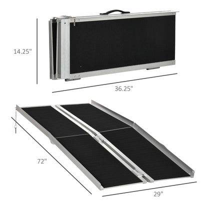 Wheelchair Ramp Aluminum 6 Ft Folding Non-Slip Side Rails 594 LB Portable