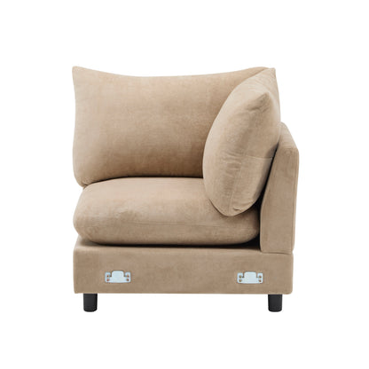 Sectional Sofa Modular Velvet Camel 5 Seat 99 In Eucalyptus Frame