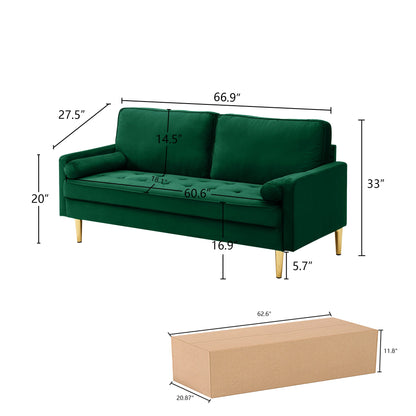 Sofa Minimalist Velvet Green Metal Legs 2 Seat 65 In 800 LB