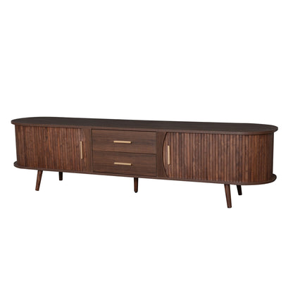 TV Stand Mid-Century Dark Brown Solid Wood Sliding Door Fits 80 In TV 70.8 In