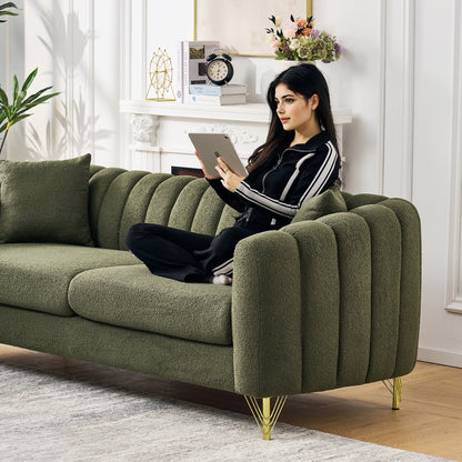 Loveseat Modern Chenille Green Gold Metal Legs 2 Seat 63 In 500 LB
