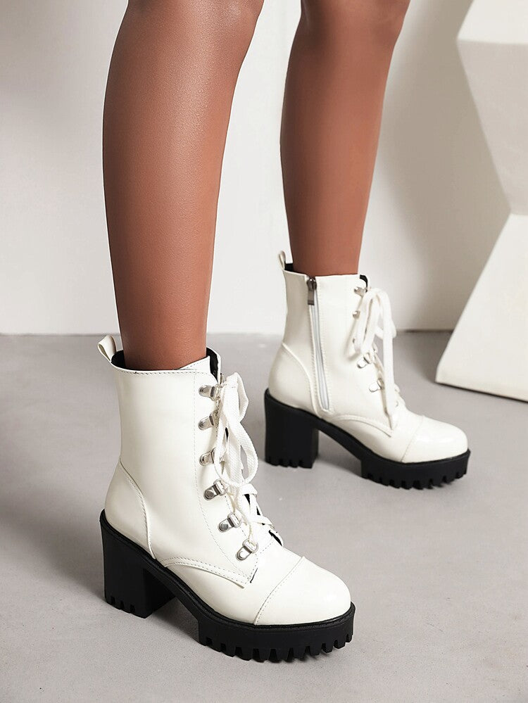 Patent Leather Chunky-heel Riding Boots With A Thick Sole Front