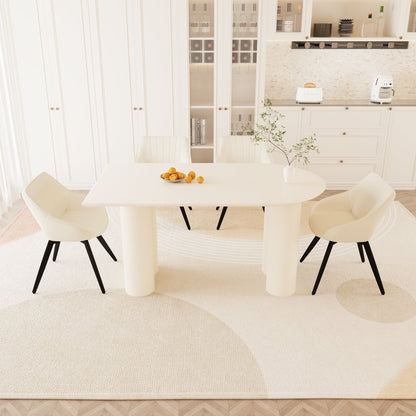 63' medieval modern cream style MDF dining table and beige PU dining chair set,