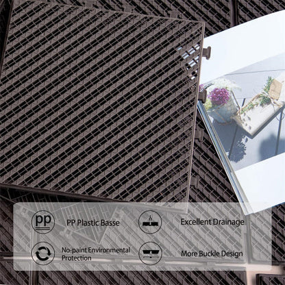 Outdoor Interlocking Deck Tiles Composite Plastic Dark Brown 12x12