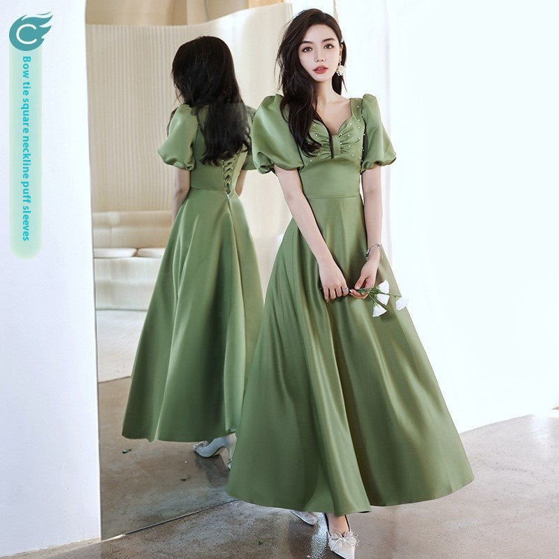 Avocado Green Sisters Group Dress Skirt Women Satin Spring