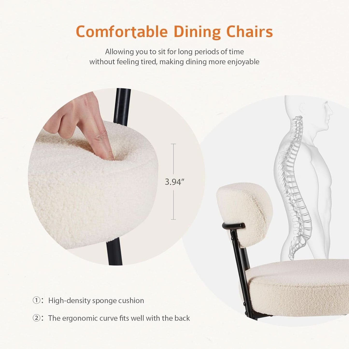 Beige Dining Chairs Set Of 4 With Curved Backrest Design