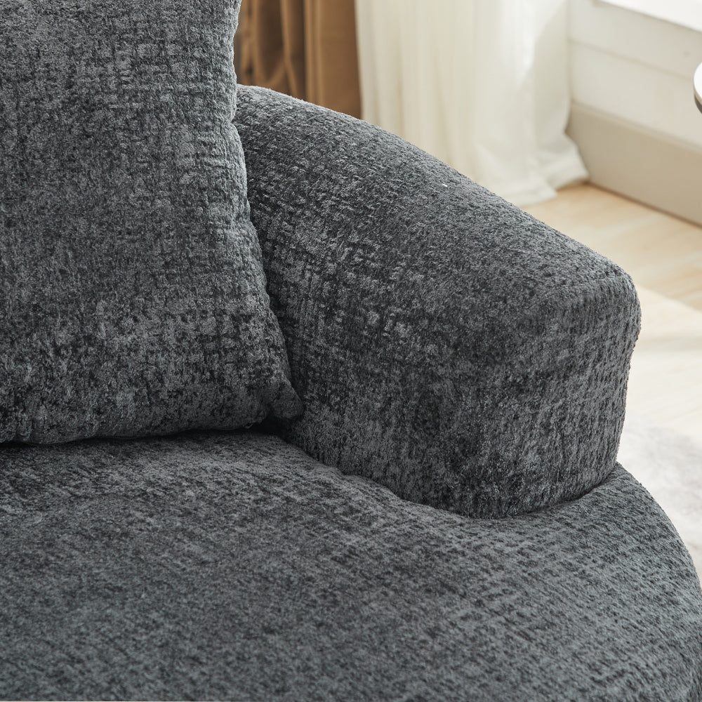 Loveseat Curved Chenille Gray Deep Seat 3 Pillows No Assembly 63 In 300 LB