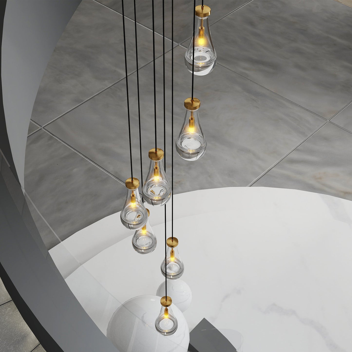 Chandelier 7-Light Pendant Adjustable Black Living Room Foyer Stairwell