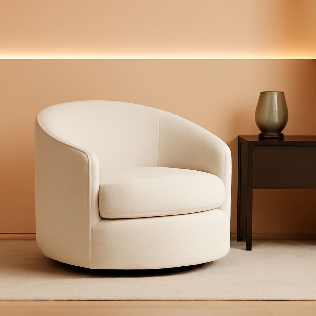 Swivel Barrel Chair Cream Upholstered Fully Assembled