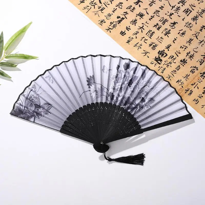 Portable Hand Fold Fan New Chinese Style Dance Props Retro Shell Fan Woman Men Bamboo Wood Silk Flower Folding Fan