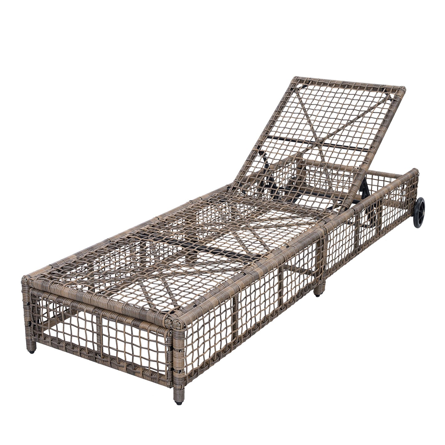 Outdoor Lounge Chair with 5-Position Backrest, Rattan Chaise Lounge in Beige