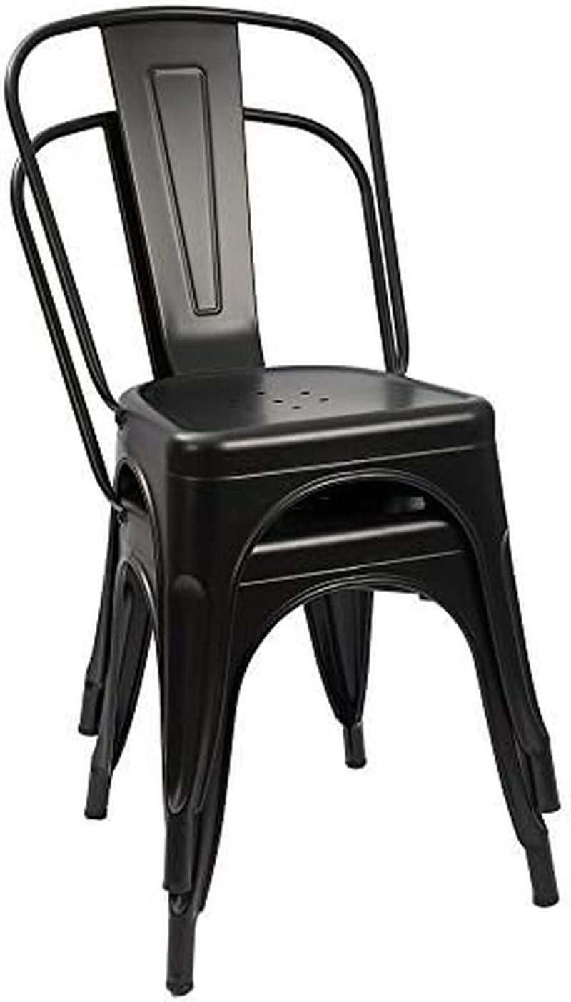 Stackable Metal Dining Chair Indoor Outdoor Black Set Of 4