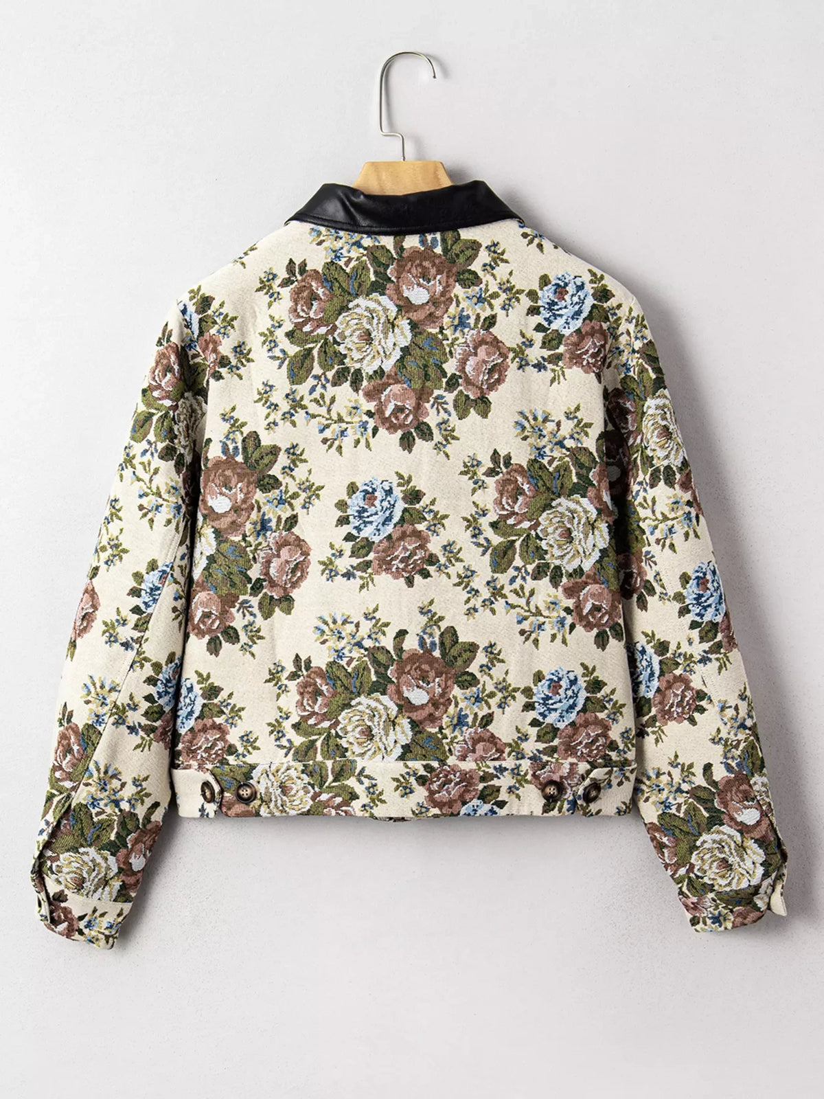 Floral Print Zip Up Contrast Collared Jacket