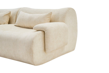 Sofa Curved White 3 Seat Anti-Slip 118 In No Assembly High-Density Foam