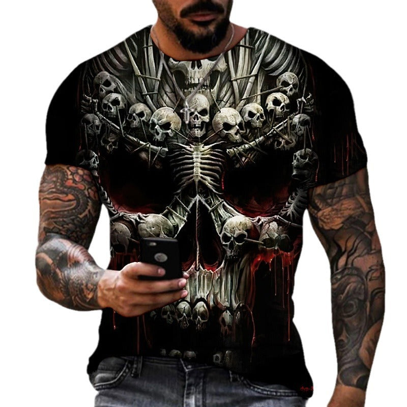 European And American Summer Dark Horror Skull 3D-Printed Mens Short-Sleeve T-Shirt